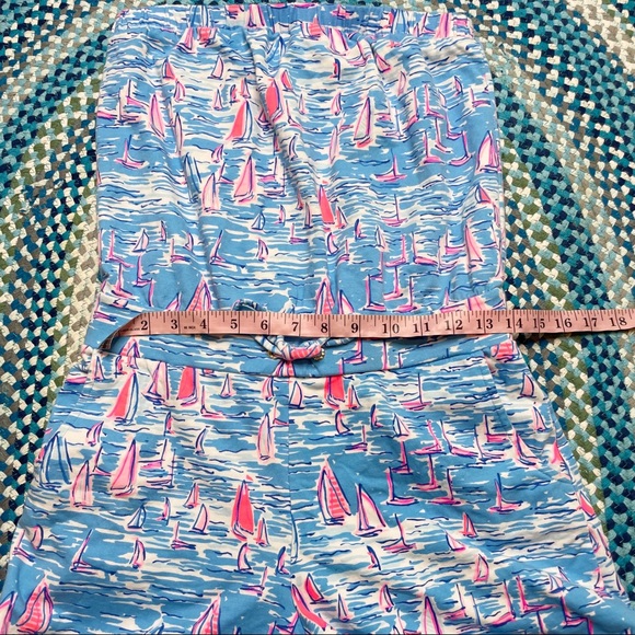 Blue Strapless Jumpsuit with Pink Sailboat Print - Picture 10 of 10